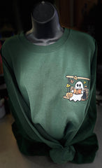 Ghost In Swing Reading On A Hunter Green Crewneck